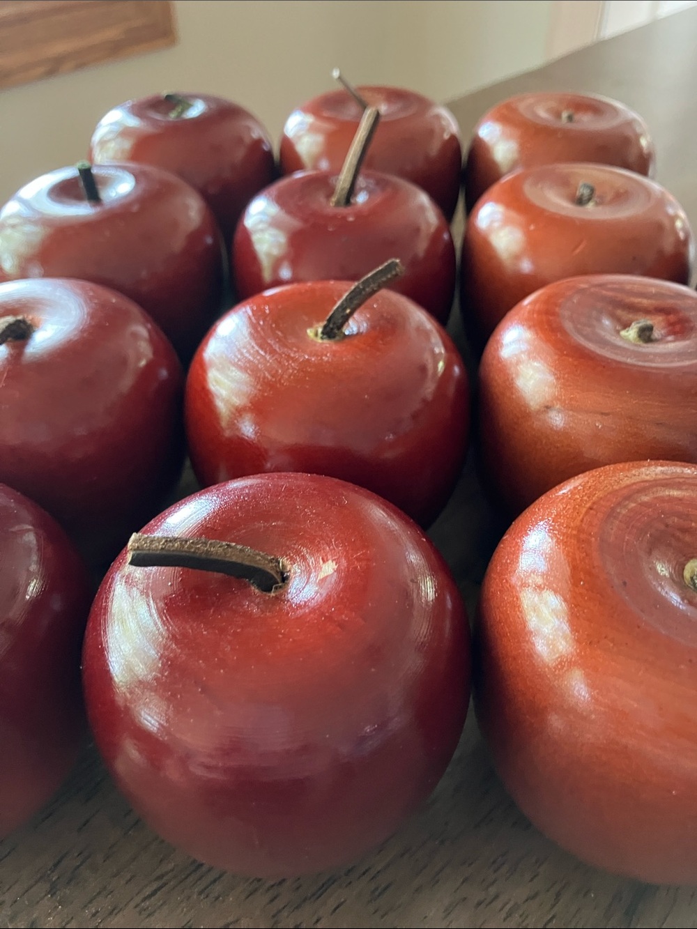 Set of 13 Decorative Red Wooden Apples - Picture 3 of 13